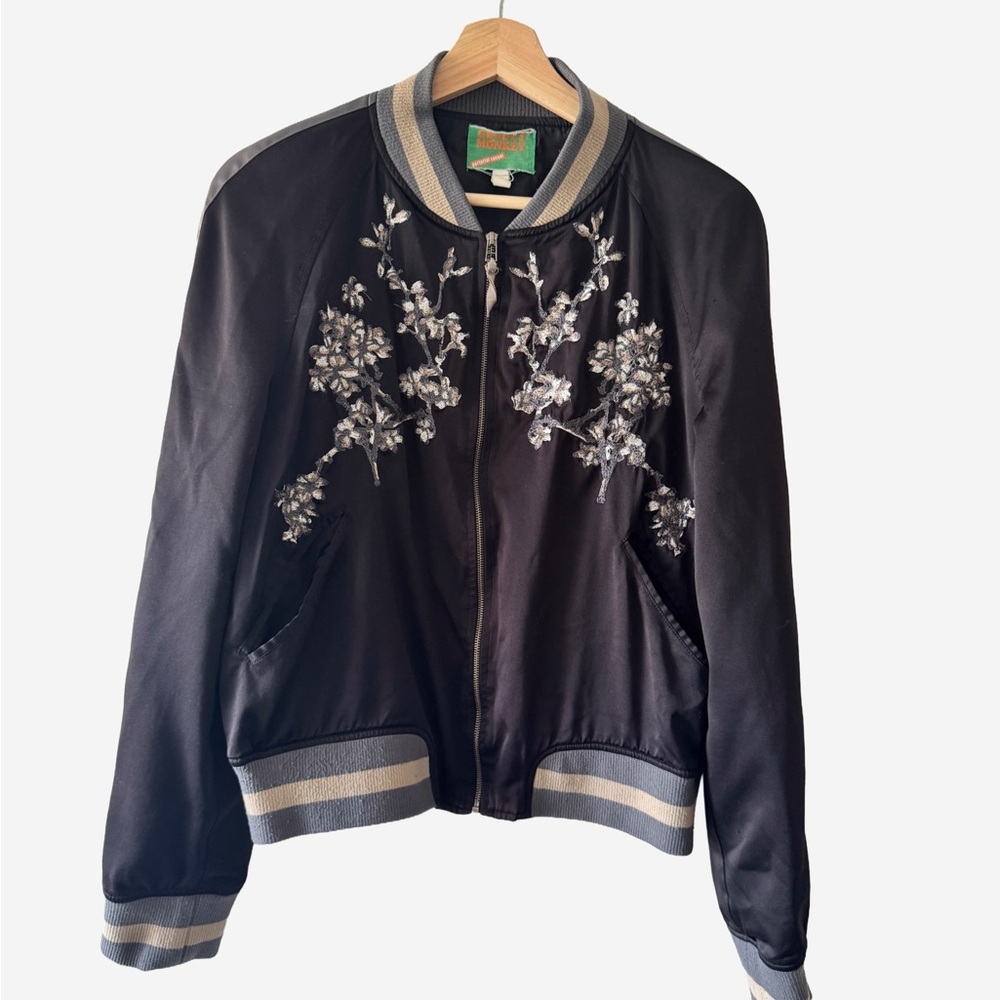 Floral Embroidered Vintage Black Bomber Jacket by Groovy Monkey